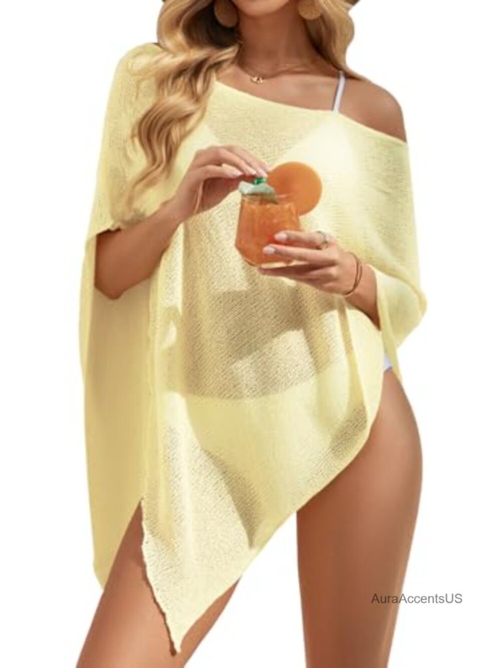 Mesh Knit Crochet Cover Up Sheer Poncho Top Beach Vacation
